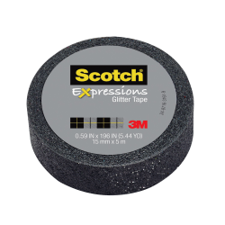 Scotch® Expressions Glitter Tape, 0.59" x 196", Black