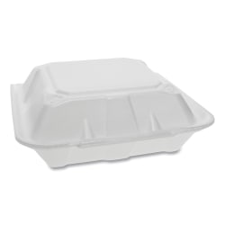 Pactiv Evergreen Foam Hinged Lid Containers, 9-3/16" x 9" x 3-1/4", White, Carton Of 150 Containers