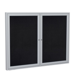 Ghent 2 Door Enclosed Recycled Rubber Bulletin Board, Satin Aluminum Frame, 36"H x 48"W, Black