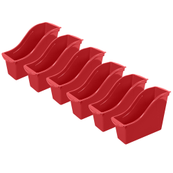 Storex Small Book Bins, 8-1/2"H x 4-1/2"W x 11-3/4"D, Red, Pack Of 6 Bins