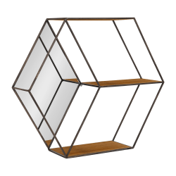 Kate and Laurel Lintz Hexagon Shelves with Mirror, 23-1/16"H x 26"W x 6-15/16"D, Brown/Black