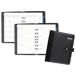 AT-A-GLANCE® Weekly/Monthly Faux Leather Fashion Starter Set Planner, Tread Spine, 5 1/2" x 8 1/2", Black