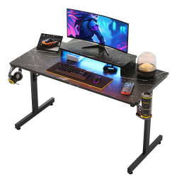 Bestier 42"W Small LED Gaming Computer Desk With Monitor Stand, Cup Holder & Headset Hooks, Black Marble