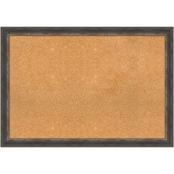 Amanti Art Rectangular Non-Magnetic Cork Bulletin Board, Natural, 39" x 27", Bark Rustic Char Narrow Plastic Frame