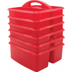 Teacher Created Resources Plastic Storage Caddies, 5-1/4"H x 9-1/4"W x 9"D, Red, Pack Of 6 Caddies