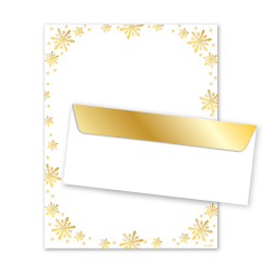 Geo Studios Premium Holiday Letterhead And Envelope Kit, 11" x 8-1/2", Gold Snowflake, Kit Of 48 Pieces