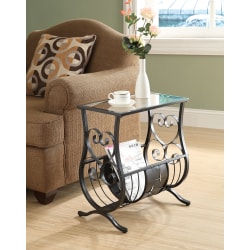Monarch Specialties Magazine Holder Accent Table with Glass-Top, Rectangle, Satin Black