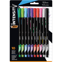 BIC® Intensity Fineliner Marker Pens, Fine Point, 0.4 mm, Assorted Ink Colors, Pack Of 10 Pens