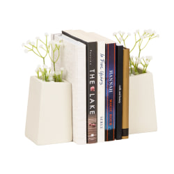 Mind Reader Cement Planter Bookends, 5" x 2-3/4" x 3", White, Total Qty 2
