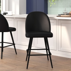 Flash Furniture Lyla Commercial Modern Armless Counter Stools, Black LeatherSoft, Set Of 2 Stools
