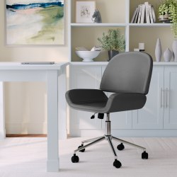 Martha Stewart Tyla Faux Leather Upholstered Mid-Back Executive Office Chair, Gray/Polished Nickel