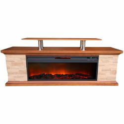Lifesmart 60" Media Fireplace with Polystone Sides and Log Set - 1499.94 W - Oak