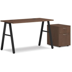 HON® Mod 48"W Table Writing Desk With Mobile Storage, Sepia Walnut/Black