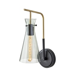 Adesso Walker Wall Lamp, 5-1/2"W, Black/Antique Brass/Smoked Glass
