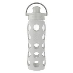 LifeFactory Glass Water Bottle With Active Flip Cap And Protective Silicone Sleeve, 22 Oz, Cool Gray