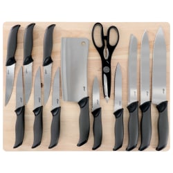 Oster Lindbergh 14-Piece Stainless Steel Cutlery Knife Set With Cutting Board, Black