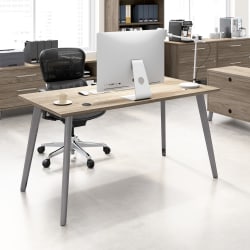 WorkPro® Motiva 60"W Modern Office Desk With Metal Legs, Modern Hickory, Standard Delivery