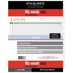2025 AT-A-GLANCE® Weekly Planner Refill, 8-1/2" x 11", Traditional, January 2025 To December 2025, 491-285