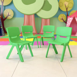 Flash Furniture Plastic Stackable School Chairs With 13-1/4" Seat Height, Green, Pack Of 4 Chairs