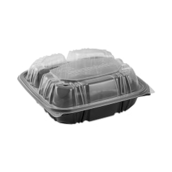 Pactiv Evergreen EarthChoice® Vented Dual-Color Microwavable Hinged-Lid Containers, 3-Compartment, 33 Oz,Black/Clear, Pack Of 150 - DC858330B000
