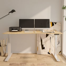 FlexiSpot E7 Electric 60"W Height-Adjustable Standing Desk, Bamboo/White
