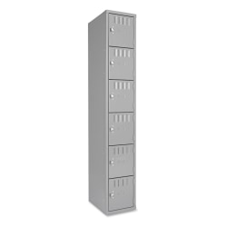 Tennsco Six-Tier Box Locker, 1-Wide, 72"H x 12"W x 18"D, Medium Gray