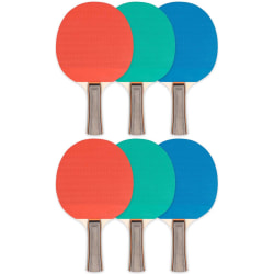 Champion Sports 5-Ply Rubber Face Table Tennis Paddles, Assorted Colors, Pack Of 6 Paddles