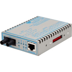 Omnitron FlexPoint 10/100/1000 Gigabit Ethernet Fiber Media Converter RJ45 ST Single-Mode 12km - 1 x 10/100/1000BASE-T; 1 x 1000BASE-LX; No Power Adapter; Lifetime Warranty