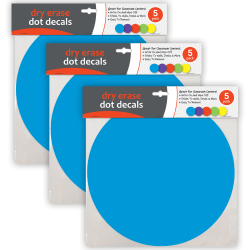 C-Line Dry-Erase Dot Decals, 11" x 11", Assorted Colors, 5 Decals Per Pack, Set Of 3 Packs