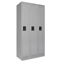 Tennsco Single-Tier Locker, 3-Wide, 72"H x 36"W x 18"D, Medium Gray
