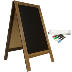 Excello Global Products Double-Sided A-Frame Magnetic Indoor/Outdoor Chalkboard Sign, Porcelain, 40" x 22", Brown Wood Frame