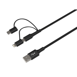 Ativa® 3-in-1 Micro, USB-C & Lightning Cable, 6', Black