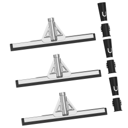 Gritt Commercial Double Neoprene Foam Floor Squeegees With Metal Frame And 2 Threaded Adapters, 18" x 3", Black/Silver, Pack Of 3 Squeegees