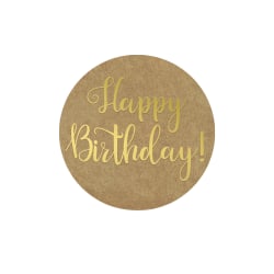 Great Papers! Self-Adhesive Seals Sticker Roll, Gold Foil/Kraft, Happy Birthday, 1.5" Diameter, 250 Seals Per Roll