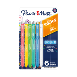 Paper Mate InkJoy Bright Retractable Gel Pens, Medium Point, 0.7 mm, Assorted Barrels, Assorted Ink, Pack Of 6 Pens
