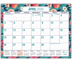 2026-2027 Excello Brands Academic Year Large Print Desk Pad Calendar, 22" x 17", Teal Floral, April To December, Total Qty 1