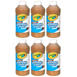 Crayola Washable Paint, 16 oz, Brown, Pack Of 6