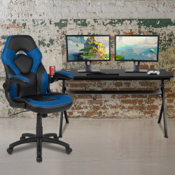 Flash Furniture Gaming Desk And Racing Chair Set With Cup Holder, Headphone Hook & Removable Mouse Pad Top, Blue