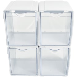 Deflecto Interlocking Tilt Bins, 5-1/2"H x 4-3/4"W x 4-7/8"D, Clear/White, Pack Of 4 Bins