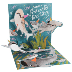Up With Paper Summer Pop-Up Greeting Card With Envelope, Half Fold, 5-1/4" x 5-1/4", Sharks