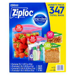 Ziploc® Storage Bag Variety Pack, 3-3/16" x 6-1/2", Clear, Pack Of 347 Bags