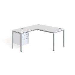 Boss Office Products Simple System Workstation L-Desk With Return & Pedestal, 66"H x 66"W x 29-1/2"D, White