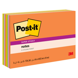 Post-it Super Sticky Notes, 6 in x 4 in, 8 Pads, 45 Sheets/Pad, 2x the Sticking Power, Energy Boost Collection