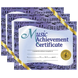 Hayes Certificates, 8-1/2" x 11", Music Achievement, Purple, 30 Certificates Per Pack, Set Of 3 Packs