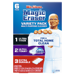 Mr. Clean Magic Eraser Cleaning Pads Variety Pack, 4-5/8" x 2-5/16", Pack Of 6 Pads