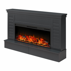 Ameriwood Home Hathaway Wide Shiplap Mantel With Linear Electric Fireplace And Storage Drawers, 37-3/4"H x 64"W x 13-1/4"D, Black