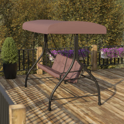 Flash Furniture Tellis 3-Seat Outdoor Steel Converting Patio Swing/Bed, Brown/Black