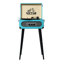 Victor Andover VWRP-3200 Dual-Bluetooth Belt-Drive 5-In-1 Suitcase-Style Record Player With FM Radio And Legs, 35.7"H x 15.8"W x 13"D, Turquoise