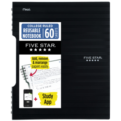 Five Star® Reusable Notebook Plus Study App, College Ruled, 8 1/2" x 11", Black