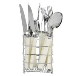 Gibson Everyday Fairfield 16-Piece Flatware Set With Wire Caddy, Egg Shell